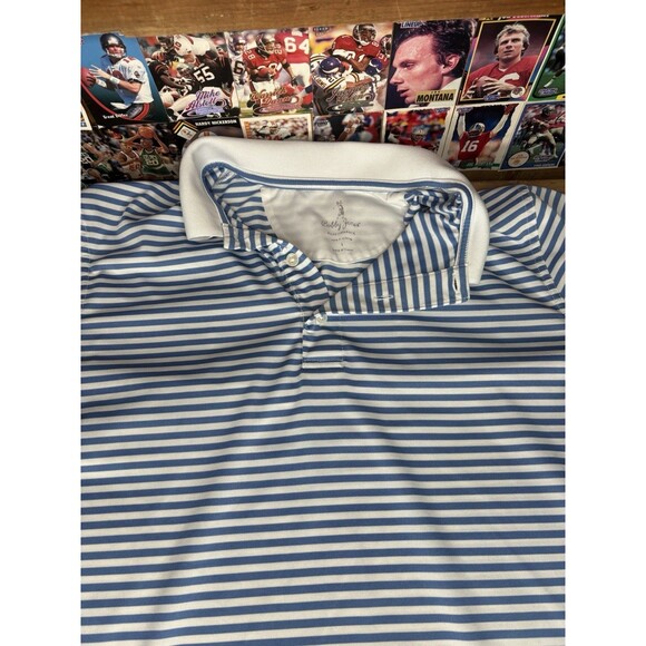 Bobby Jones Performance Golf Polo Blue White Striped Mens Size Large Shirt - Picture 3 of 7